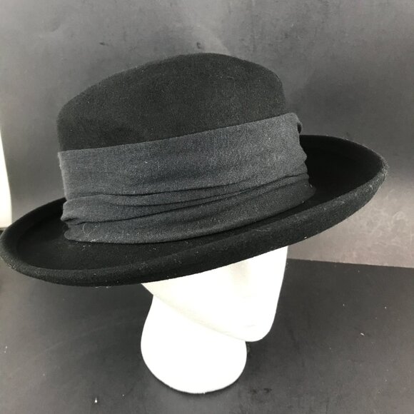 Black 100% Wool Felt TinaToo, Boloman Hat Co., 22" circum - Picture 1 of 2